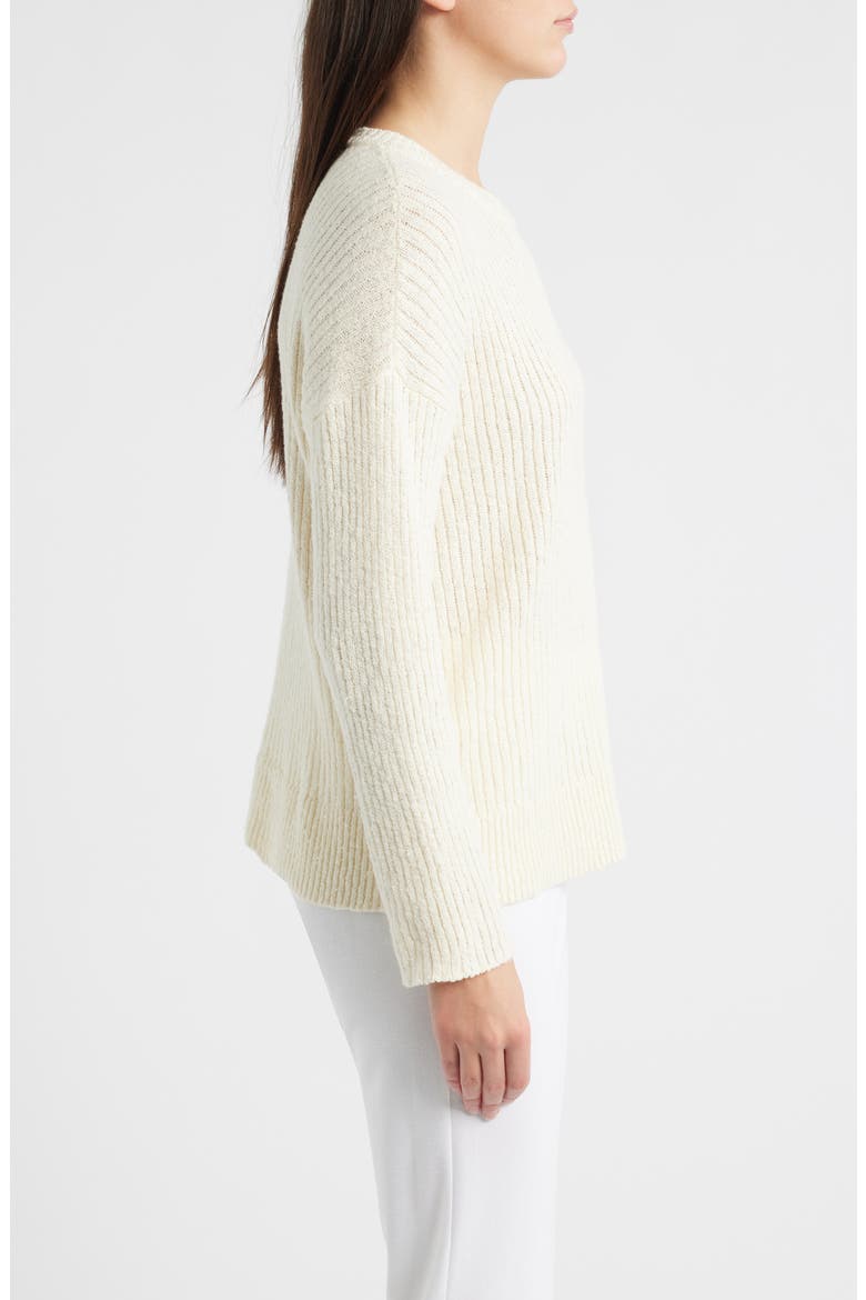 Crewneck Rib Organic Cotton Blend Sweater, Alternate, color, ECRU