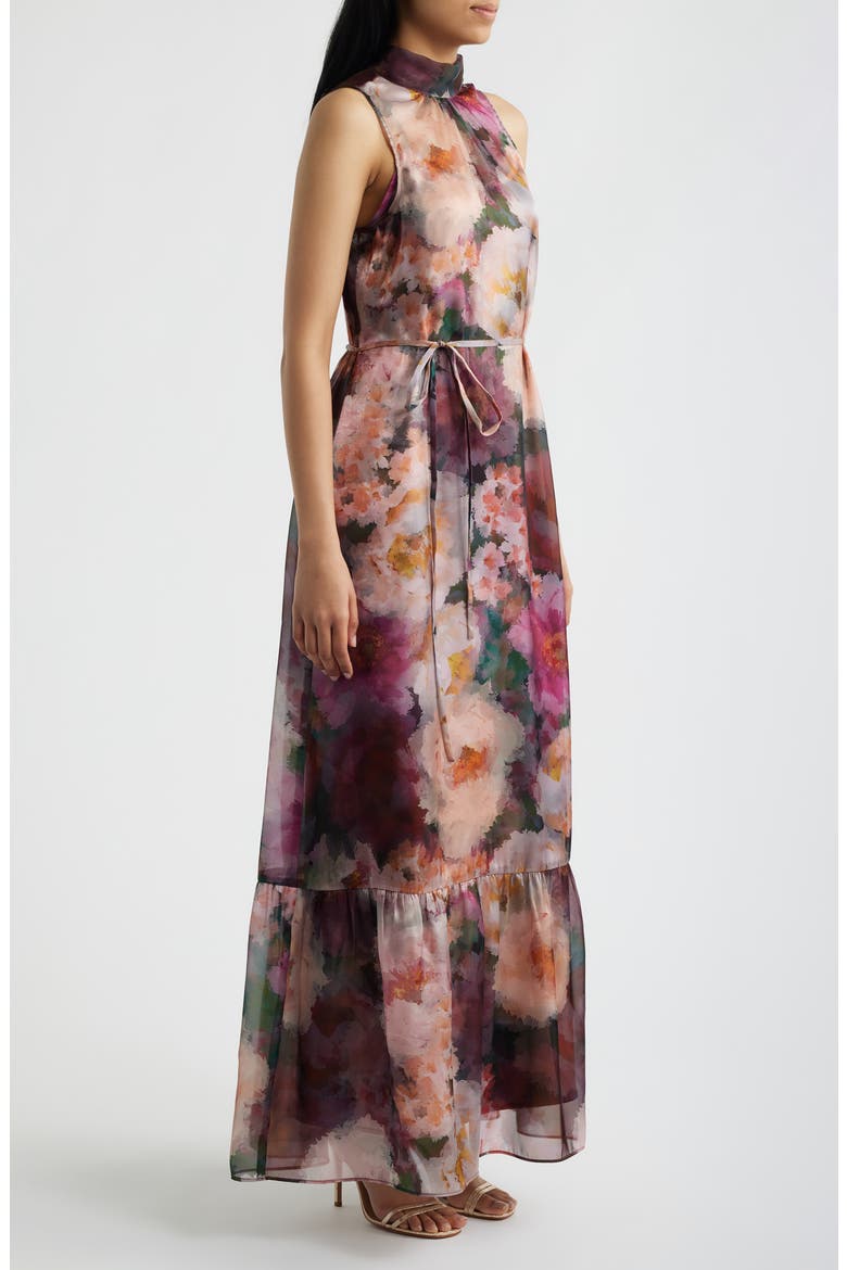 Tie Neck Organza Dress, Alternate, color, PINK/ WINE MULTI