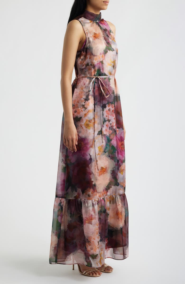 Julia Jordan Tie Neck Organza Dress, Alternate, color, Pink/ Wine Multi