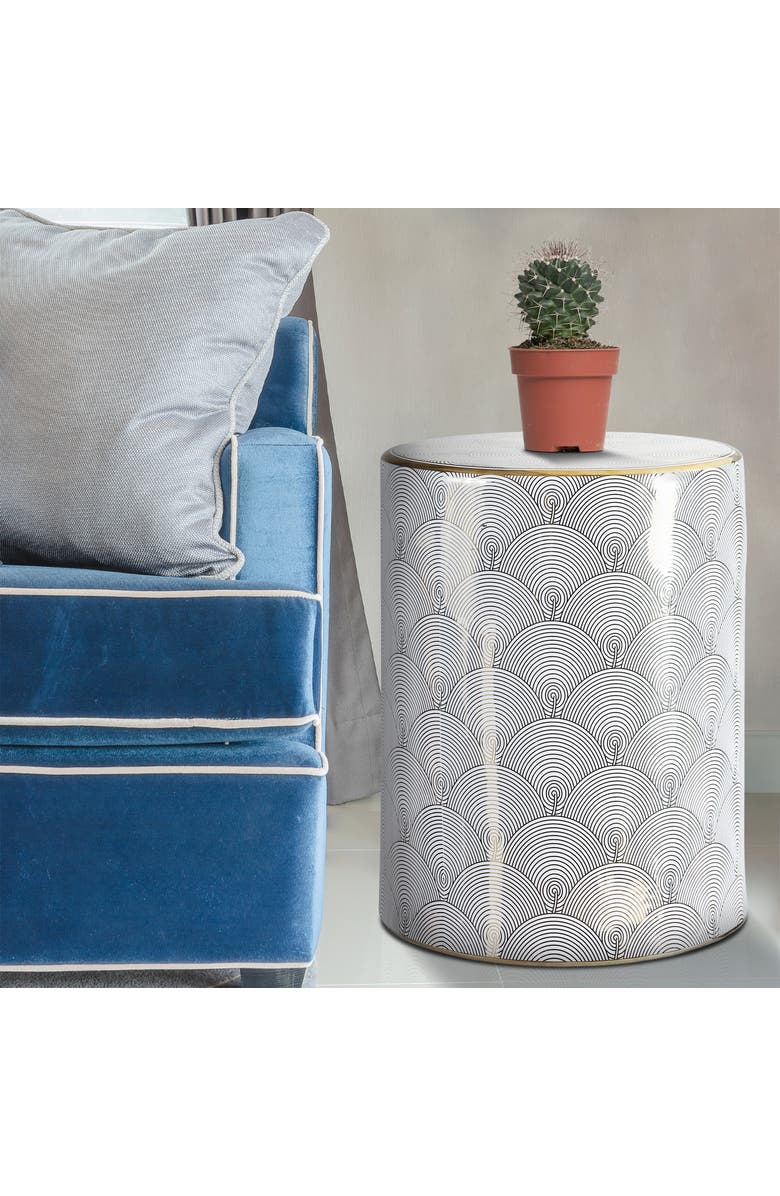 JONATHAN Y Fish Scale 17" Modern Ceramic Garden Stool, Alternate, color, White/Gold