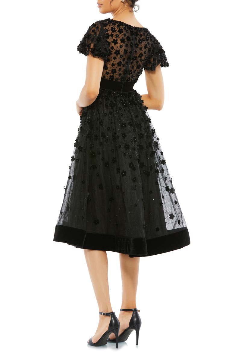 Embellished Butterfly Sleeve Velvet Hem Midi Dress, Alternate, color, BLACK