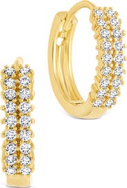 Sterling Forever Ximena Cubic Zirconia Pavé Hoop Earrings