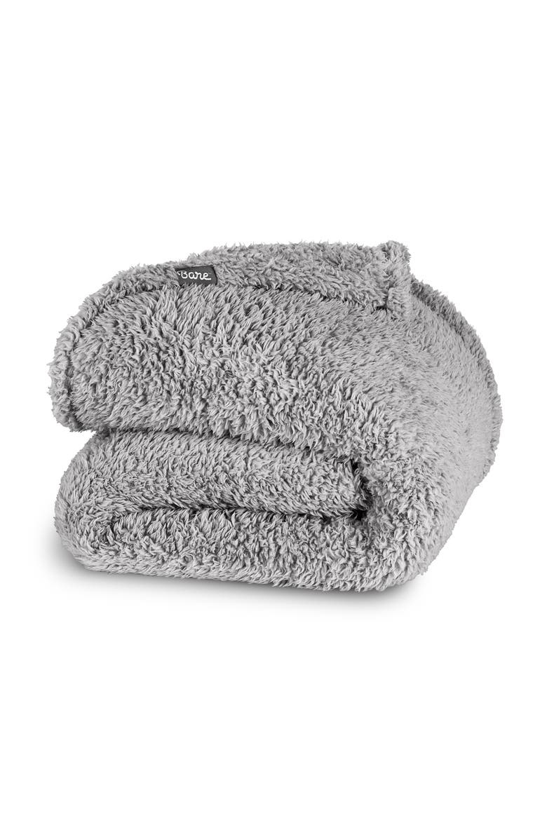 Solid Faux Shearling Blanket, Main, color, Light Grey