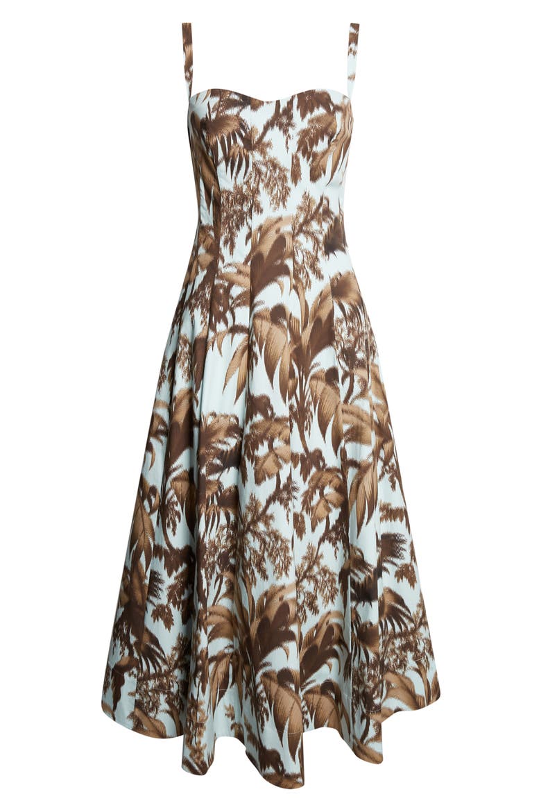 Chiné Palm Leaves Cotton Poplin Sundress, Alternate, color, BROWN/ SALTWATER