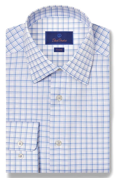 Trim Fit Check Cotton Dobby Dress Shirrt