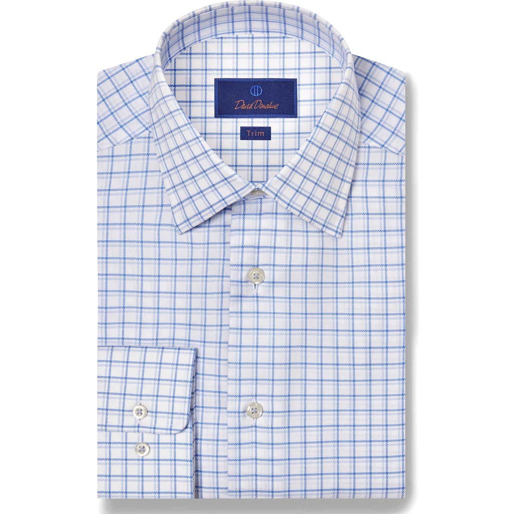 David Donahue Trim Fit Check Cotton Dobby Dress Shirrt In Blue