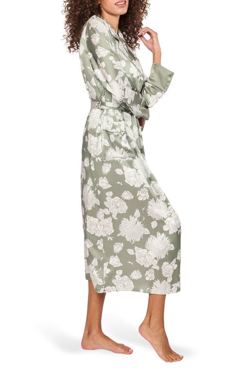 Petite Plume Floral Mulberry Silk Robe In Green