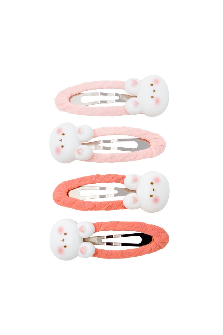 4pc Bunny Hug Snap Clip Set, Alternate, color, Baby Pink & Coral