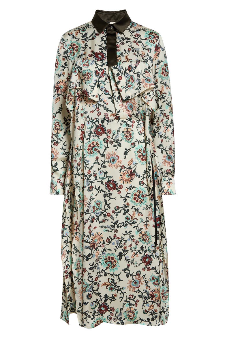 Floral Print Long Sleeve Cotton Shirtdress, Main, color, IVORY