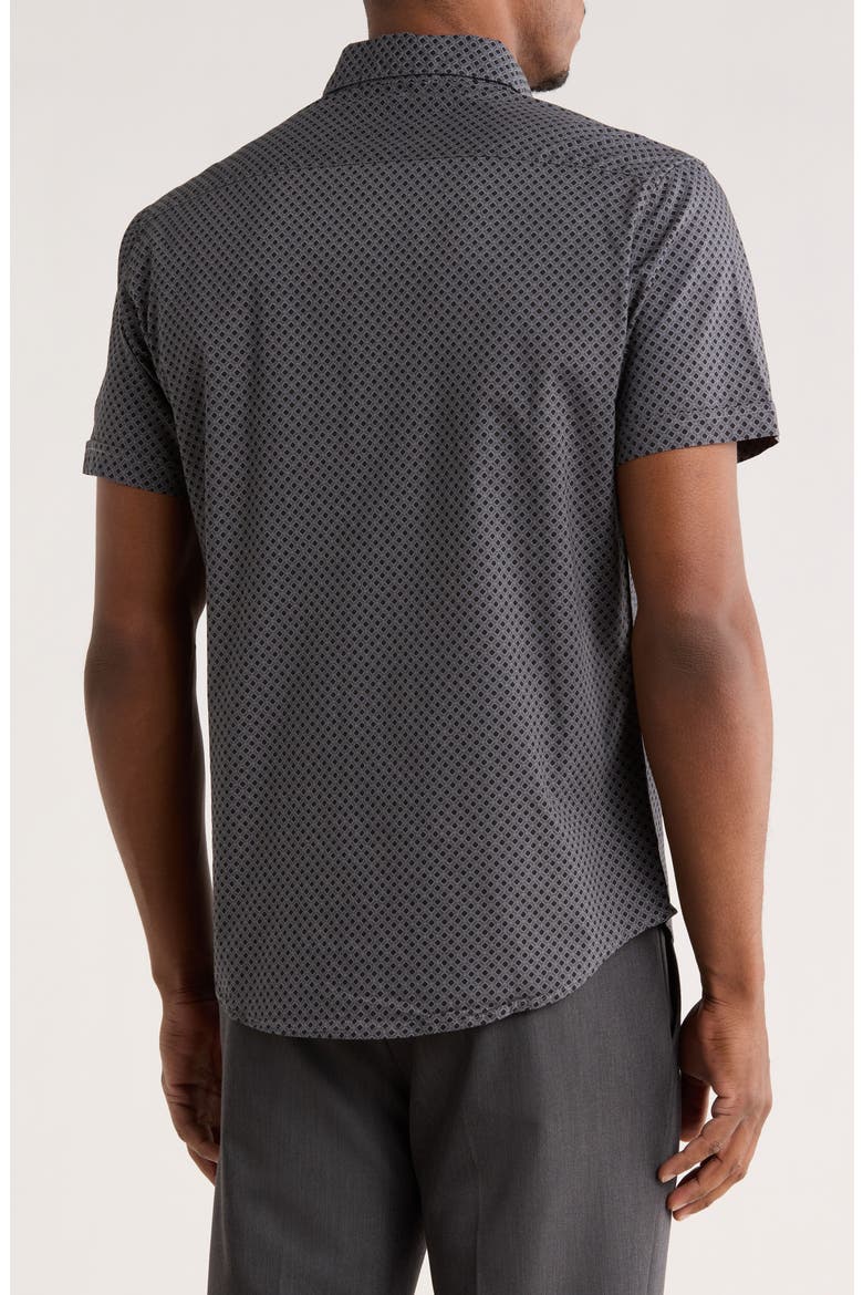 Geometric Print Short Sleeve Button-Down Shirt, Alternate, color, GREY