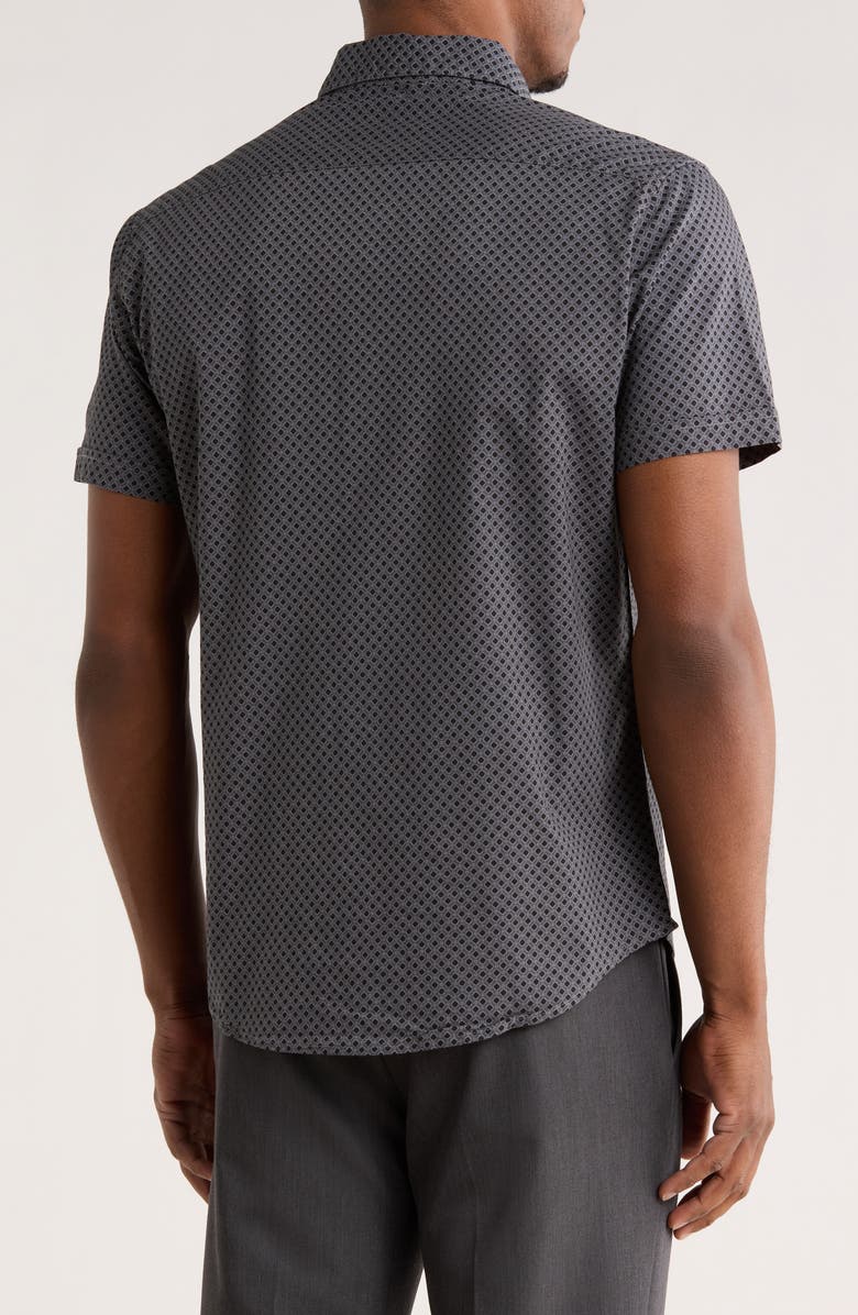 DENIM AND FLOWER Geometric Print Short Sleeve Button-Down Shirt, Alternate, color, Grey