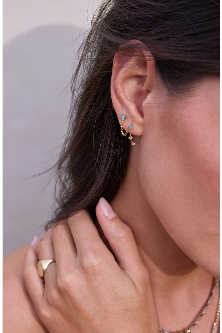 14K Gold Turquoise Bead Front/Back Earrings, Alternate, color, 14K YELLOW GOLD / TURQUOISE