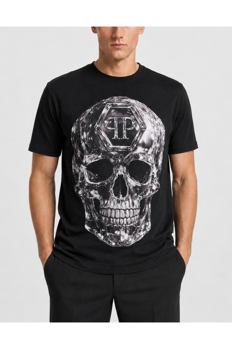 T-Shirt Round Neck Ss Skull Men, Main, color, black