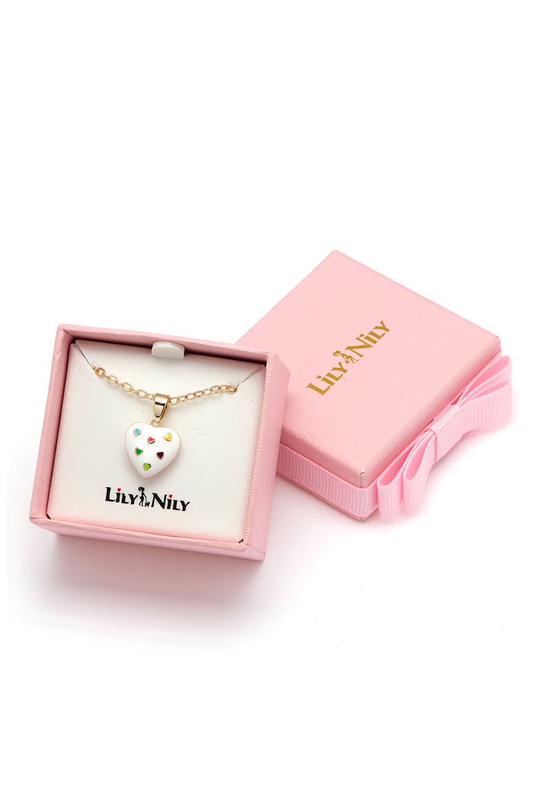 Kids' Puff Heart Enamel Pendant Necklace, Alternate, color, WHITE