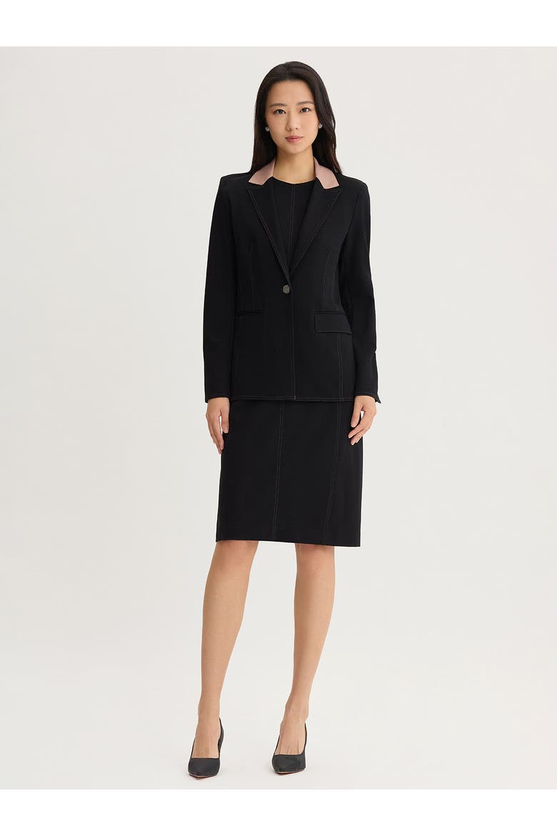 Tailored LuxeStretch Contrast Stitch Blazer, Alternate, color, Black/Charmeuse