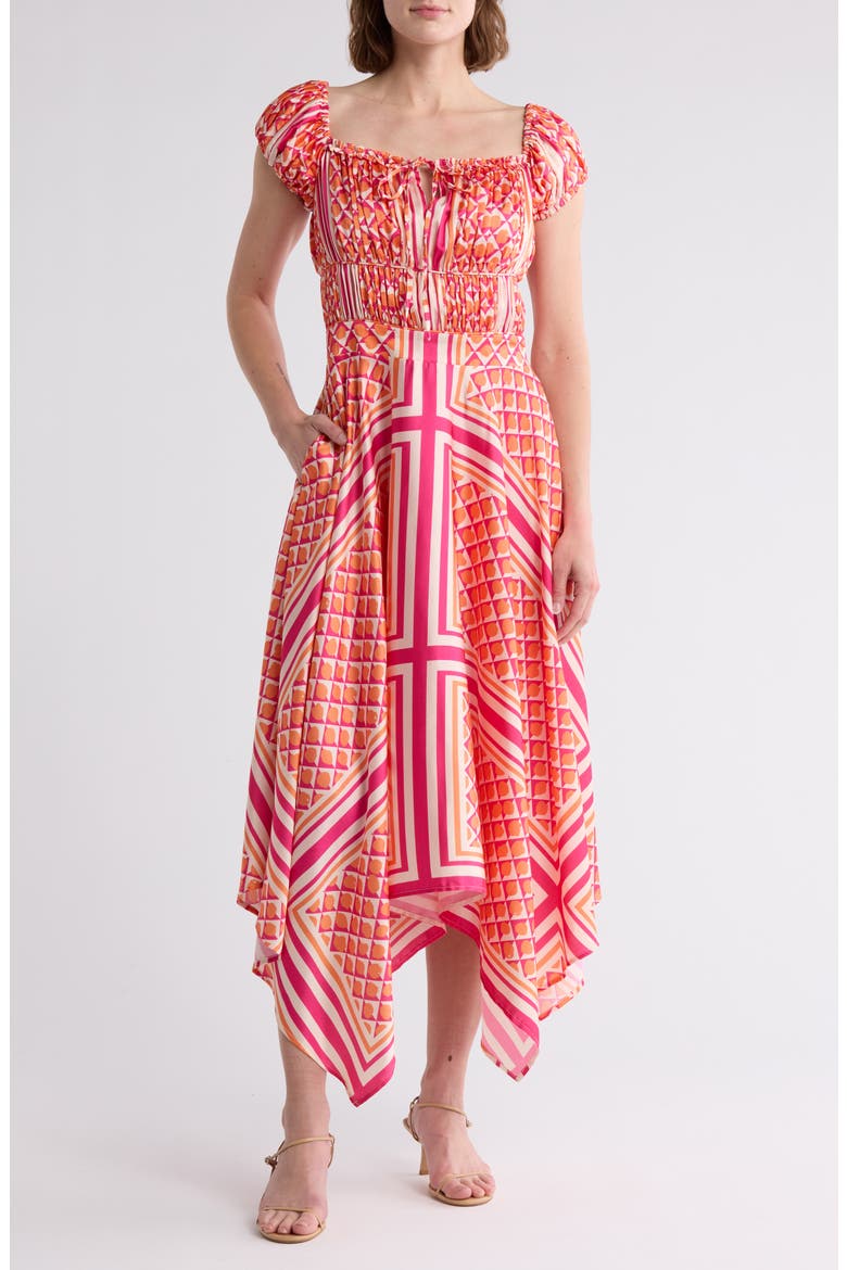 Handkerchief Midi Dress, Main, color, ORANGE DOT PRINT