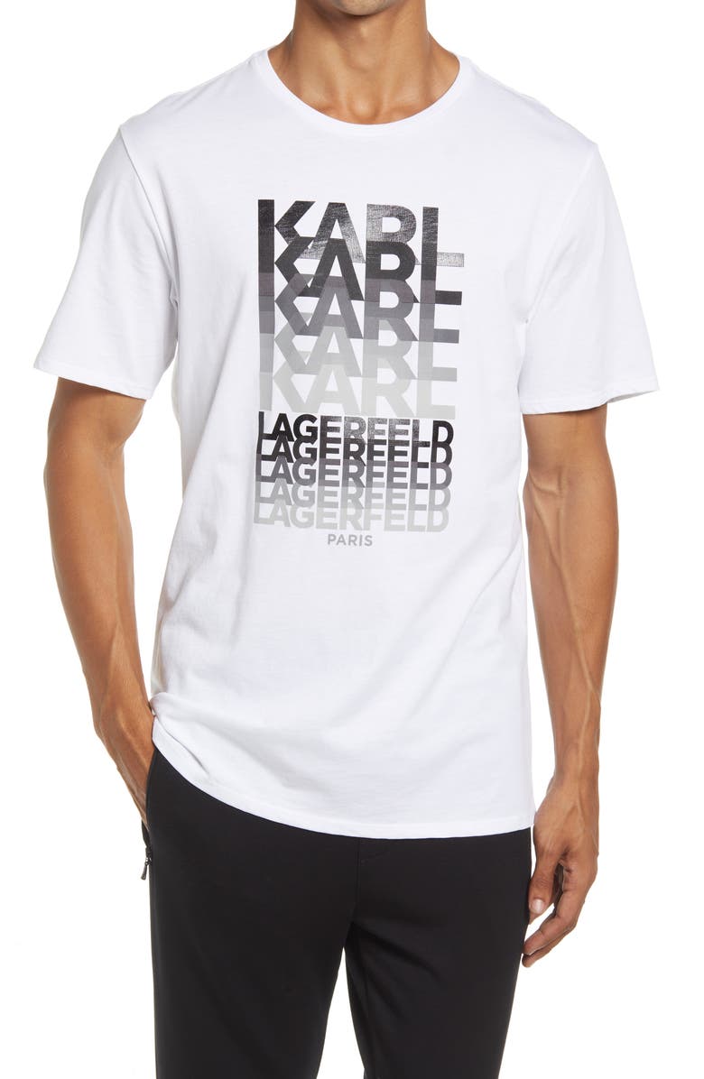 KARL LAGERFELD PARIS Flocked Stacked Logo Cotton Tee, Main, color, 
