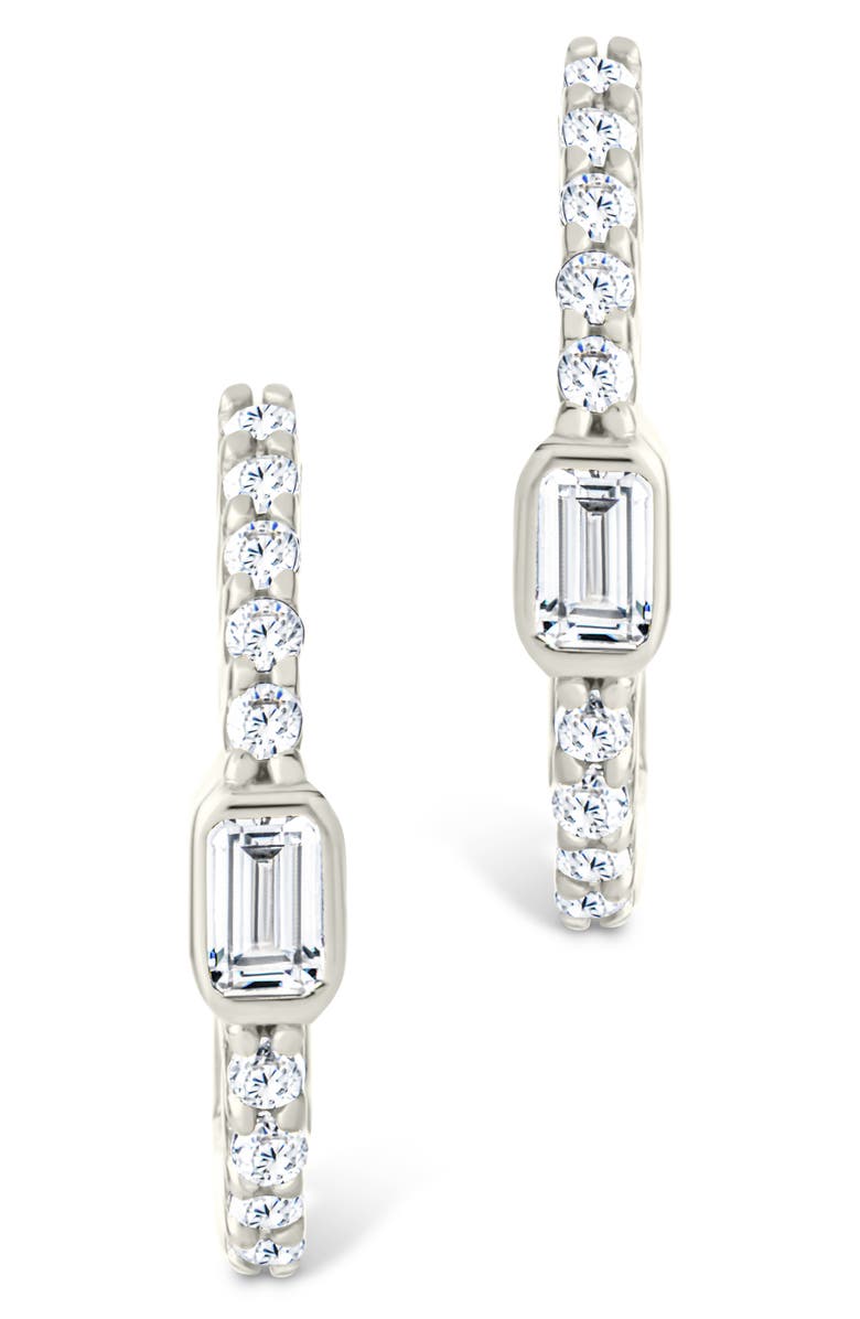 Sterling Forever Cubic Zirconia Hoop Earrings, Alternate, color, Silver