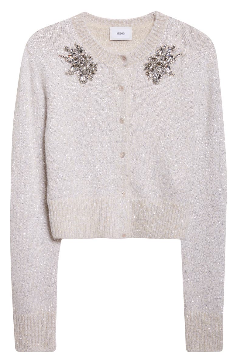 Erdem Crystal & Sequin Embellished Alpaca Blend Crop Cardigan, Alternate, color, Champagne