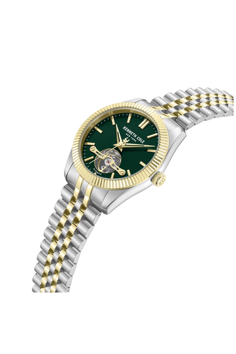 Open Heart Automatic Two-Tone Bracelet Watch, 43mm, Alternate, color, GREEN/ TWO TONE