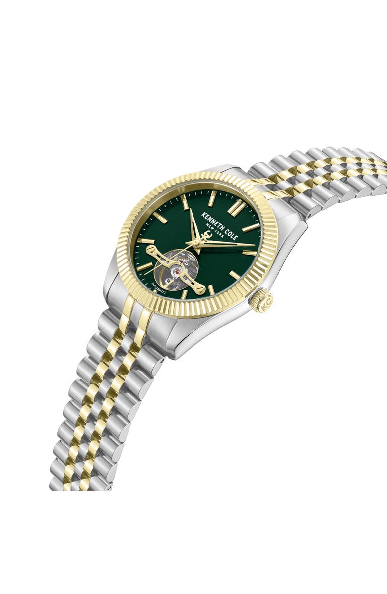 Kenneth Cole New York Open Heart Automatic Two-Tone Bracelet Watch, 43mm, Alternate, color, Green/ Two Tone