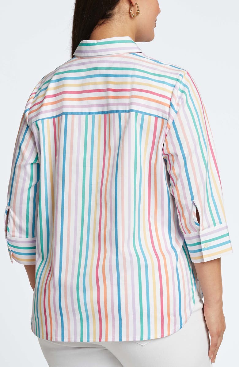 Foxcroft Meghan Rainbow Stripe Cotton Button-Up Shirt, Alternate, color, 