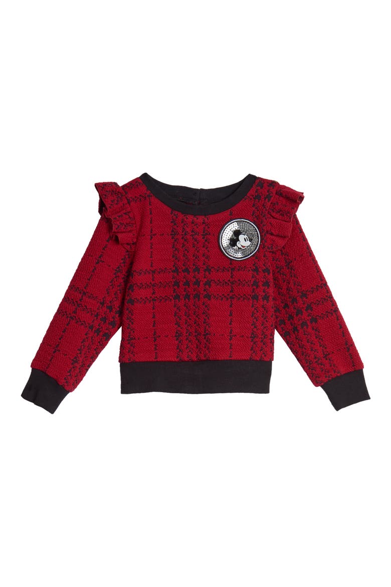 x Disney Mickey Mouse Double Knit Ruffle Sweater & Tutu Skirt Set, Alternate, color, RED/ BLACK