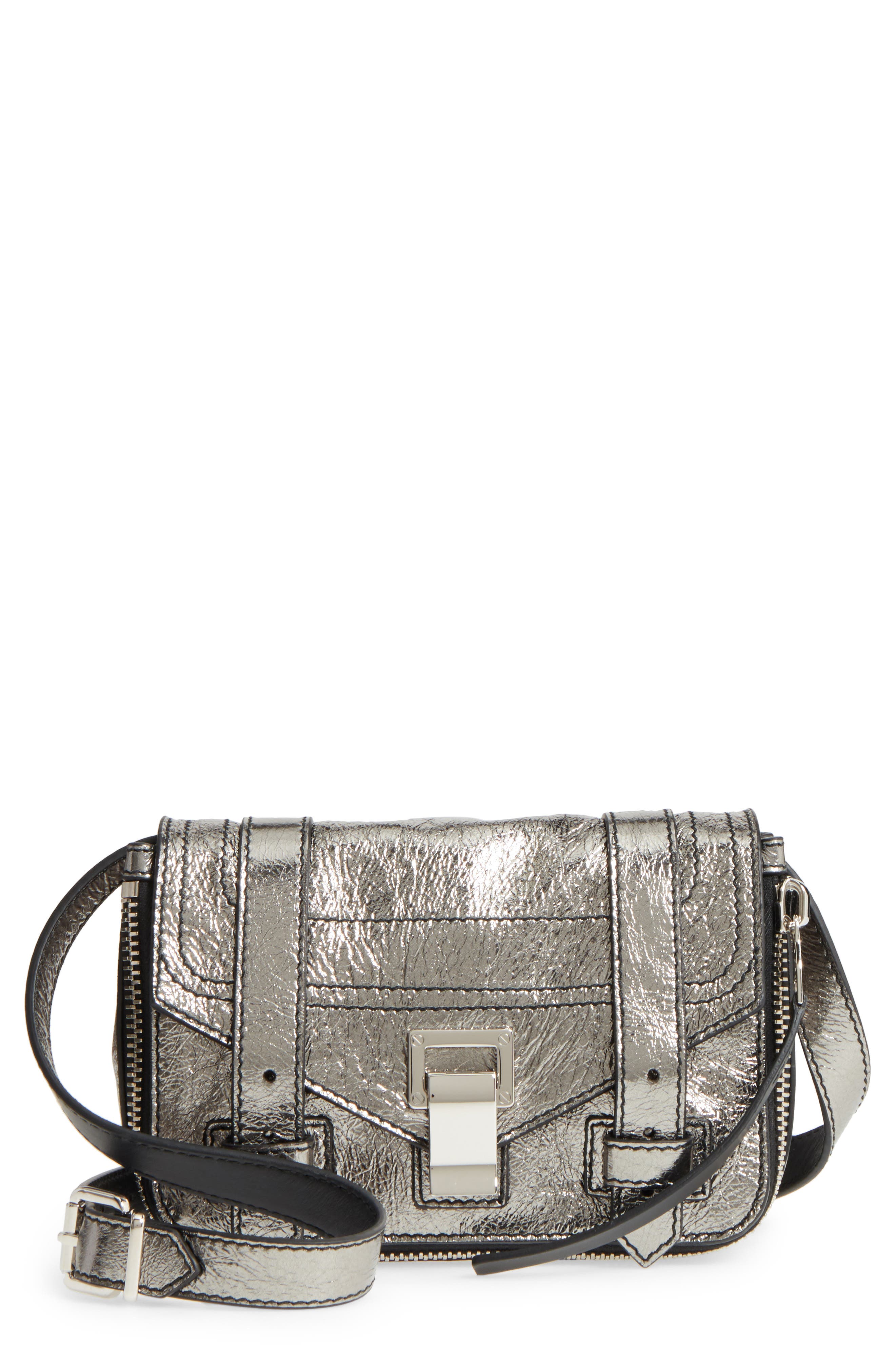 Proenza Schouler Mini PS1 Metallic Leather Crossbody Bag, Main, color, 