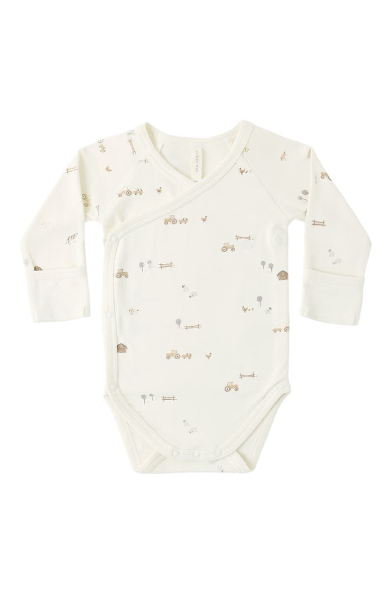 Farm Print Long Sleeve Stretch Cotton Bodysuit, Alternate, color, IVORY