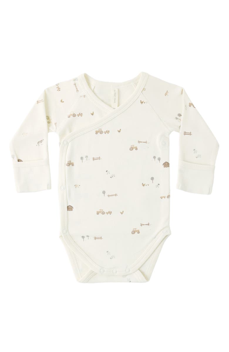 QUINCY MAE Farm Print Long Sleeve Stretch Cotton Bodysuit, Alternate, color, Ivory