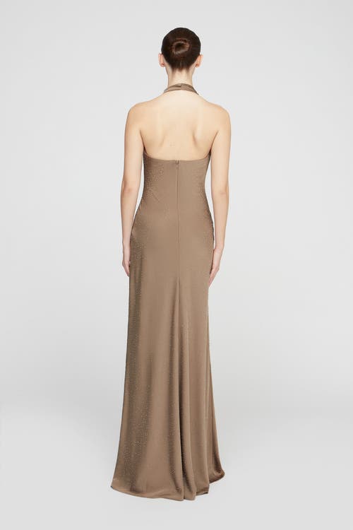 Halston Sid Satin Gown In Brown