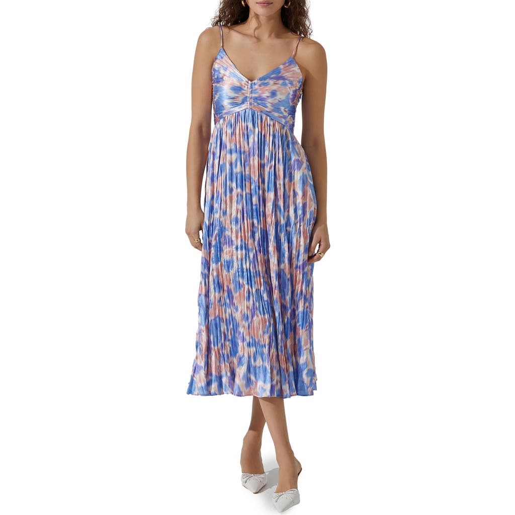 Astr Maeve Floral Midi Sundress In Pink Blue Abstract