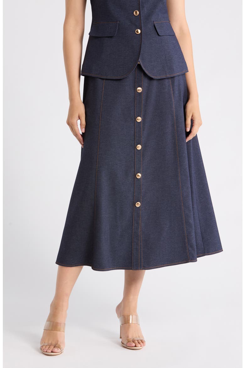 Belted Button Down Midi Skirt, Main, color, INDIGO BLUE