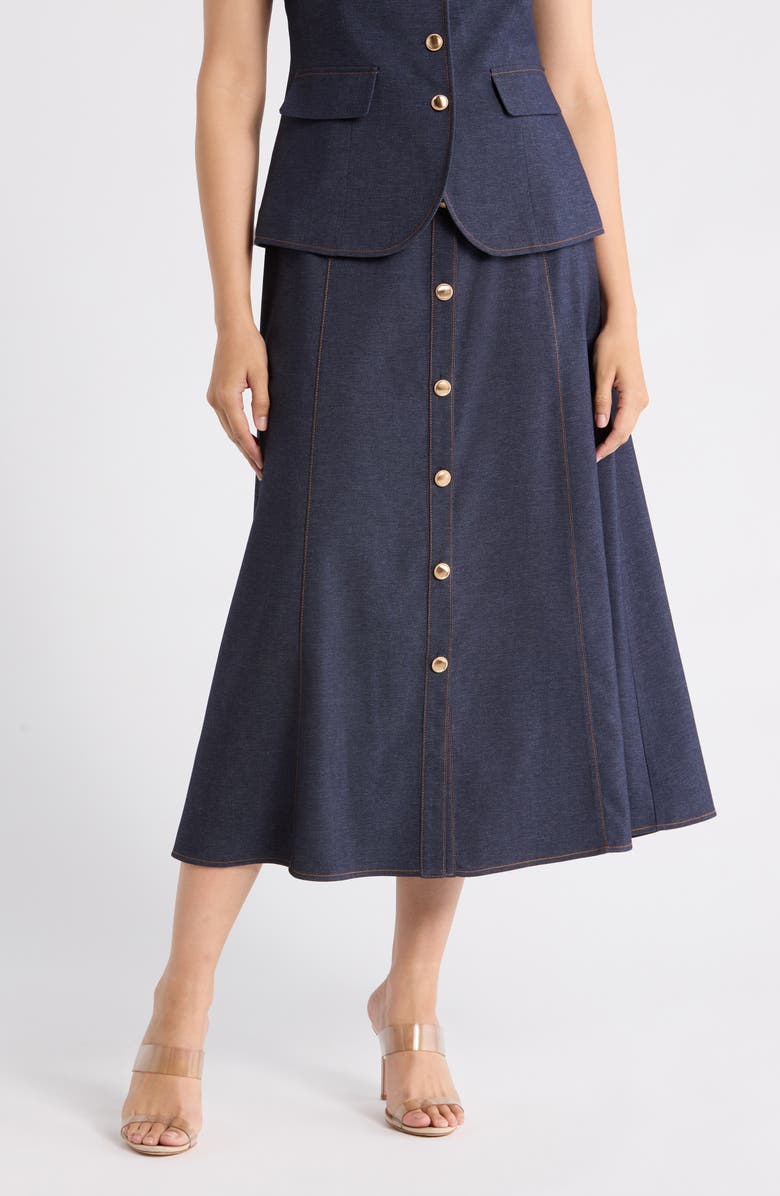 Gemma + Jane Belted Button Down Midi Skirt, Main, color, Indigo Blue