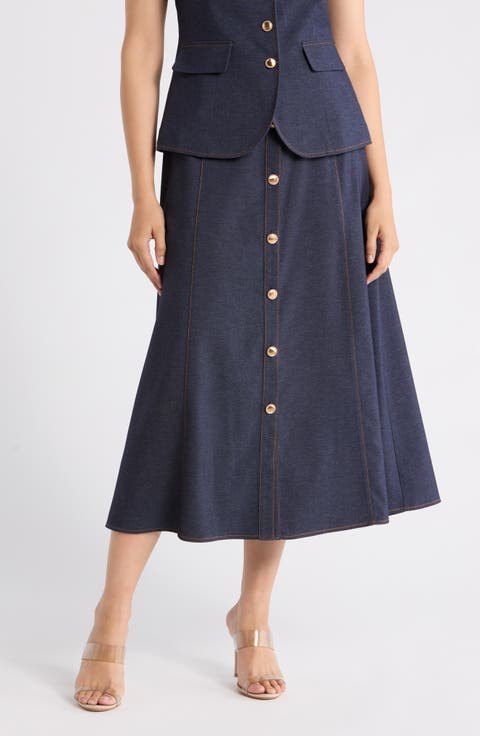 Belted Button Down Midi Skirt