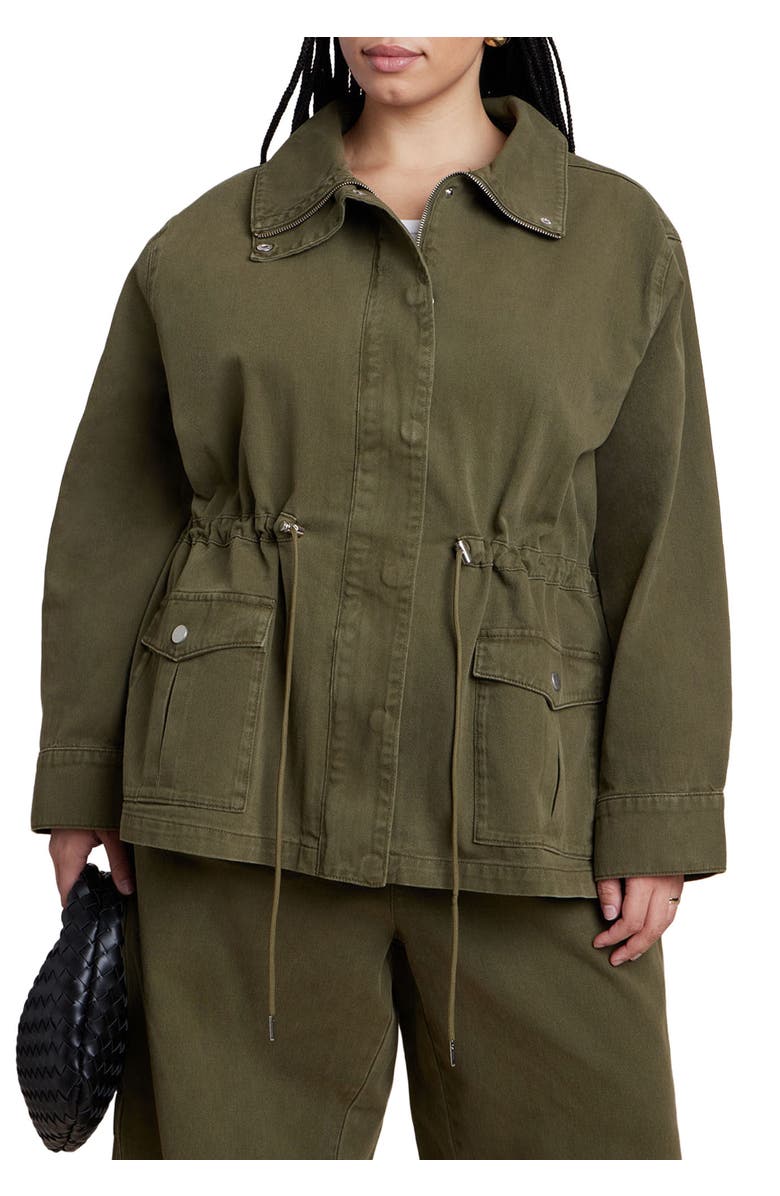 ELOQUII Drawstring Waist Cargo Jacket, Main, color, Winter Moss