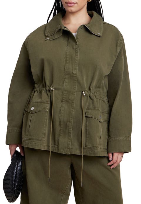 Drawstring Waist Cargo Jacket (Plus)