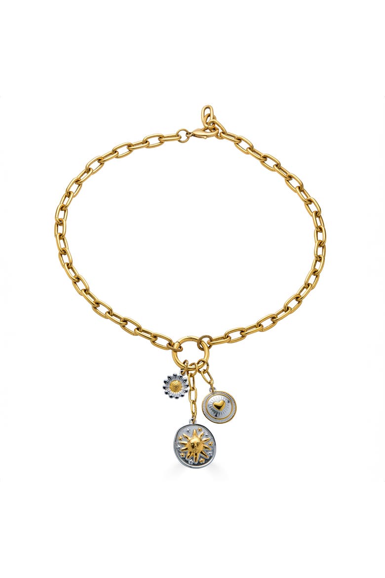 Mixed Metal Charm Cluster Necklace, Main, color, Gold