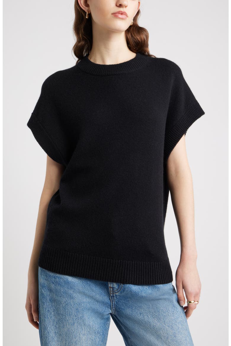 Cap Sleeve Wool & Cashmere Sweater, Main, color, BLACK ROCK