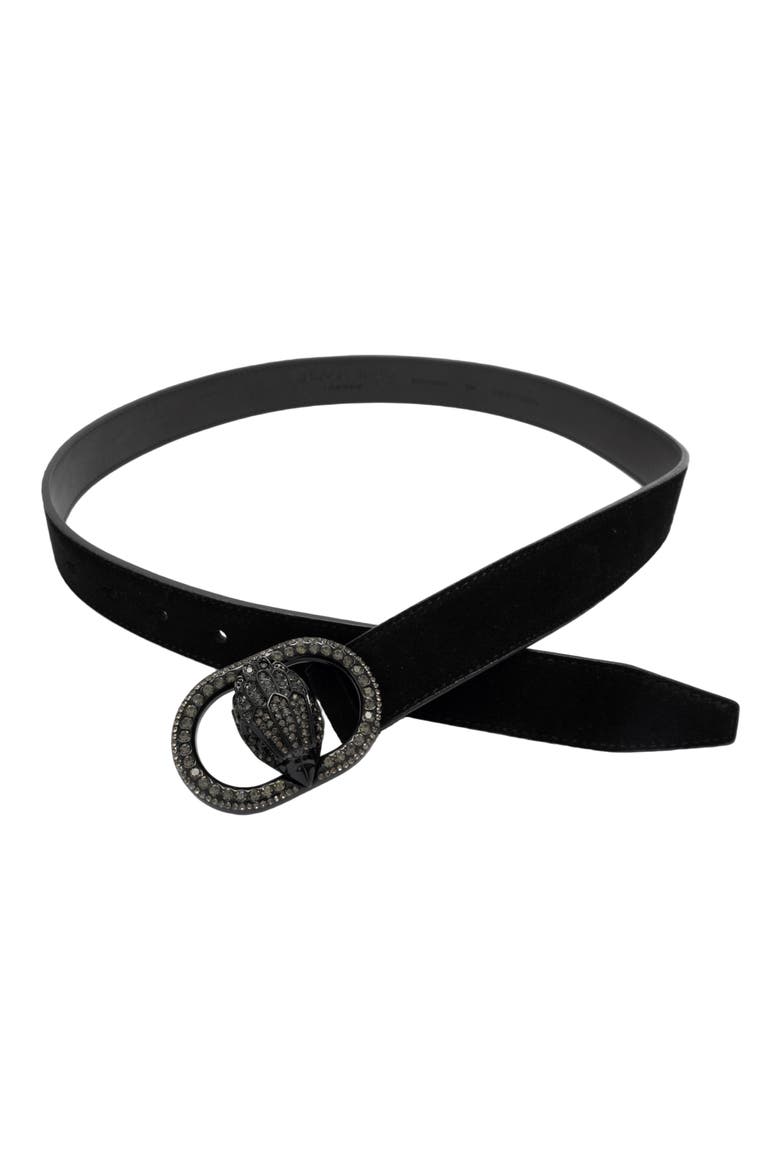 Chelsea Crystal Eagle Buckle Suede Belt, Alternate, color, BLACK