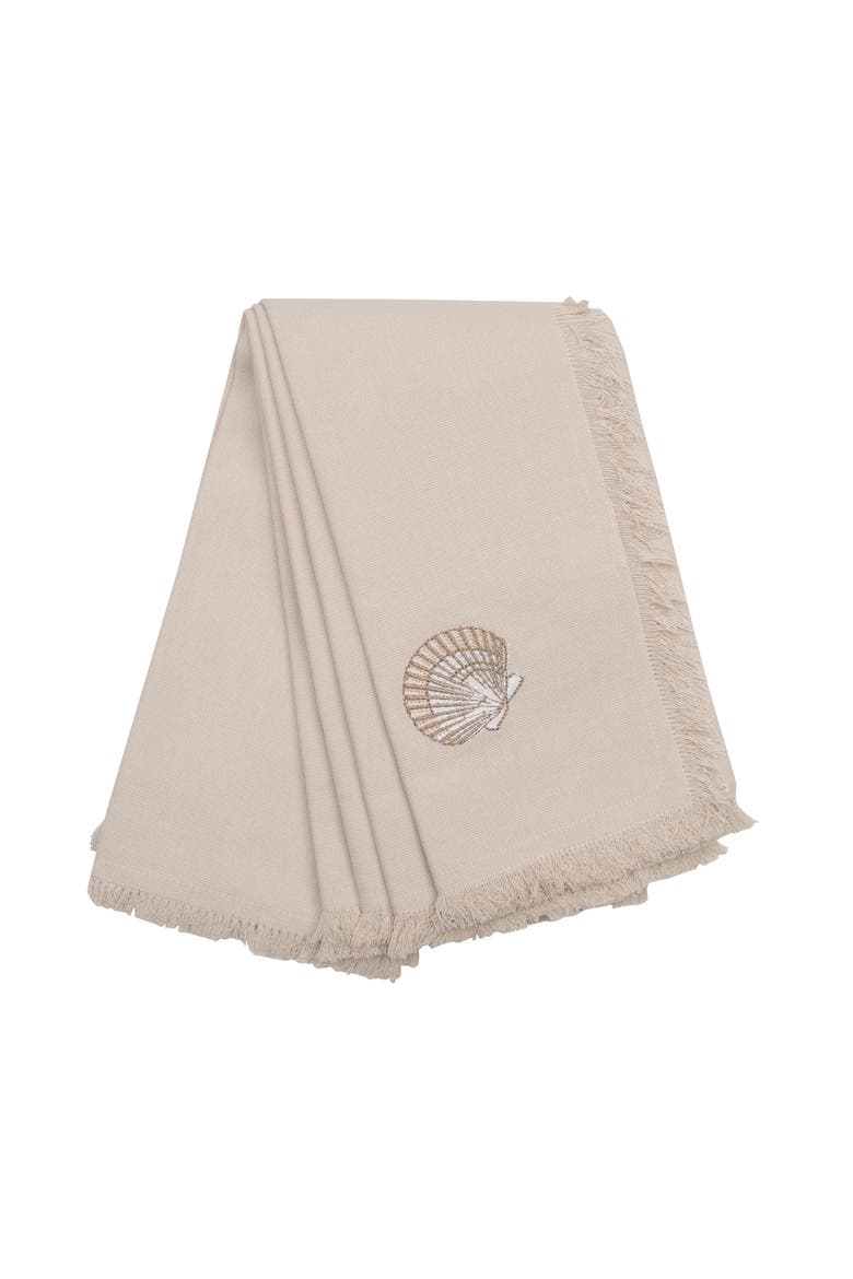 Shell Embroidered Set of 4 Cloth Napkins, Main, color, Off-White