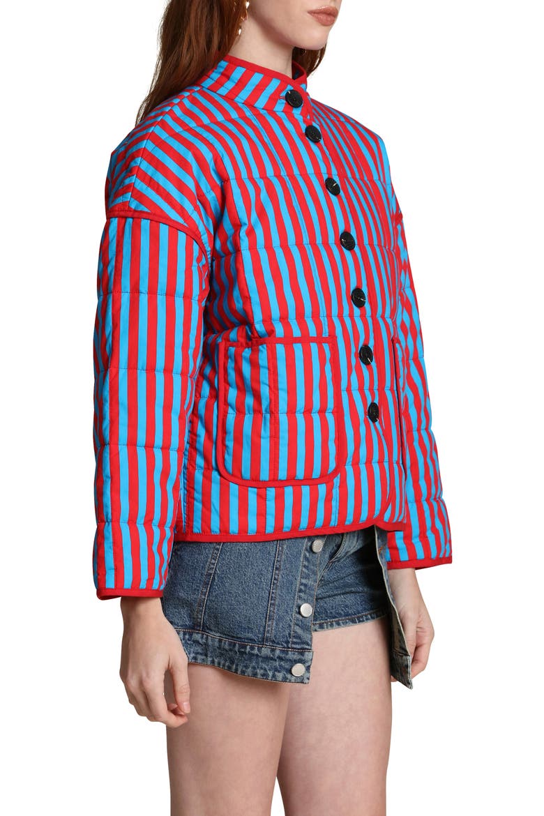Stripe Boxy Quilted Cotton Blend Jacket, Alternate, color, SAILOR BLUE-TOMATO S