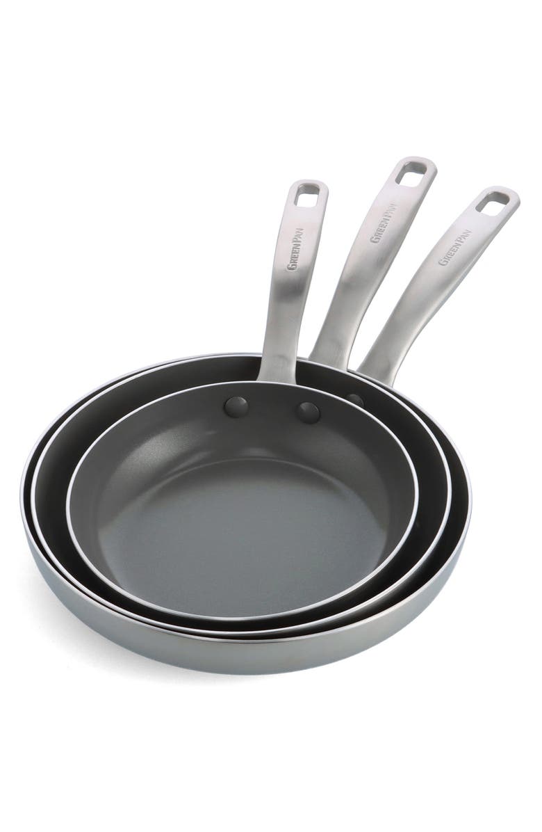 GreenPan Chatham Hard Anodized Ceramic Nonstick Frying Pan Set, Main, color, Stainless Steel