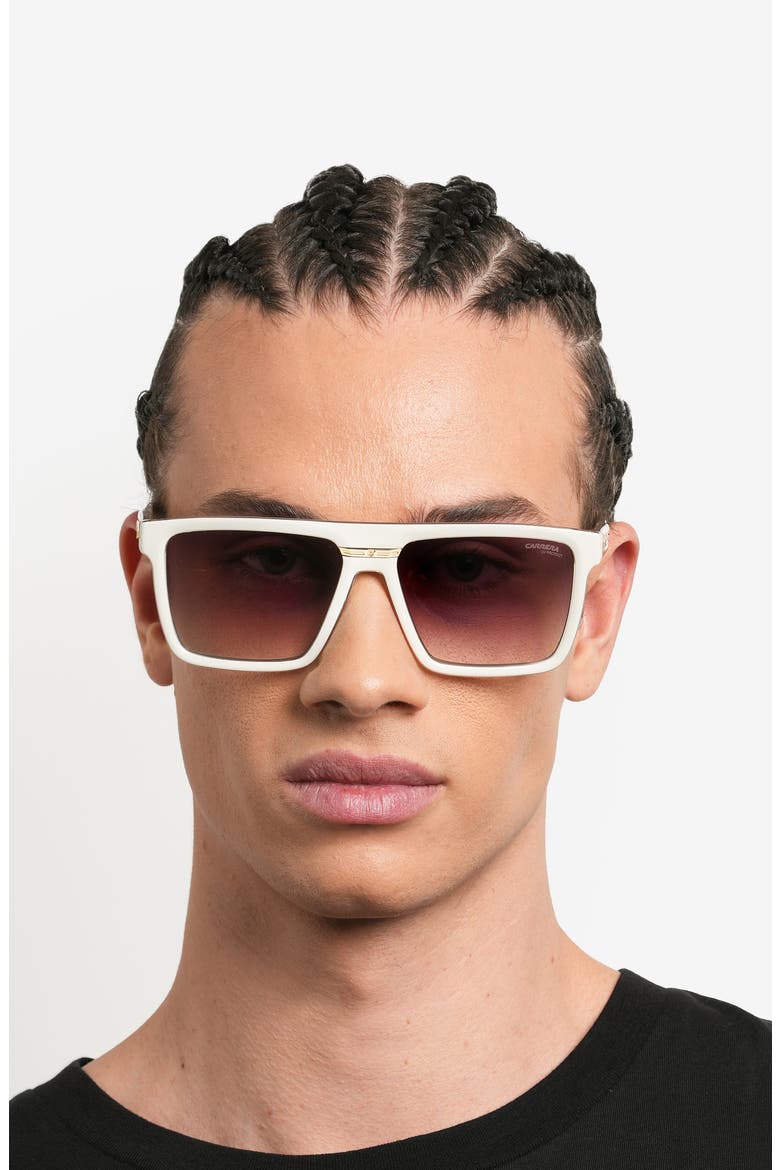 Victory 58mm Rectangular Flat Top Sunglasses, Alternate, color, GOLD IVORY