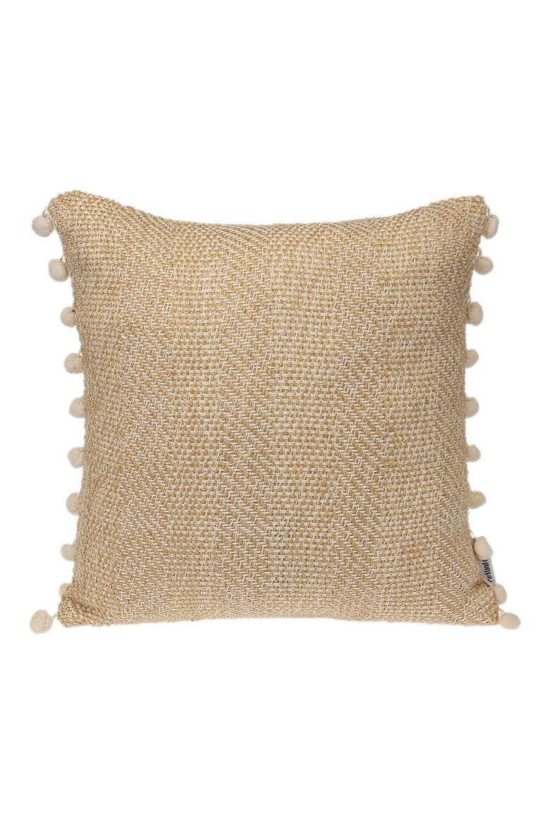 Pom Pom Trim Square Accent Pillow, Main, color, BEIGE
