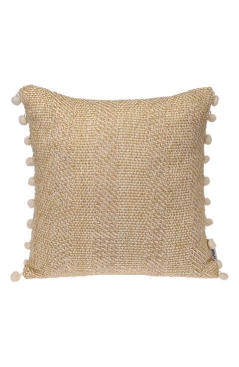 Pom Pom Trim Square Accent Pillow