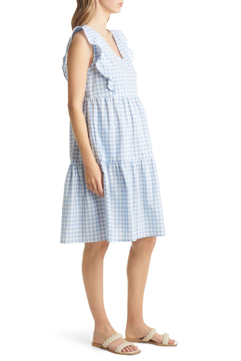 Gingham Tiered Cotton Maternity/Nursing Dress, Alternate, color, BLUE