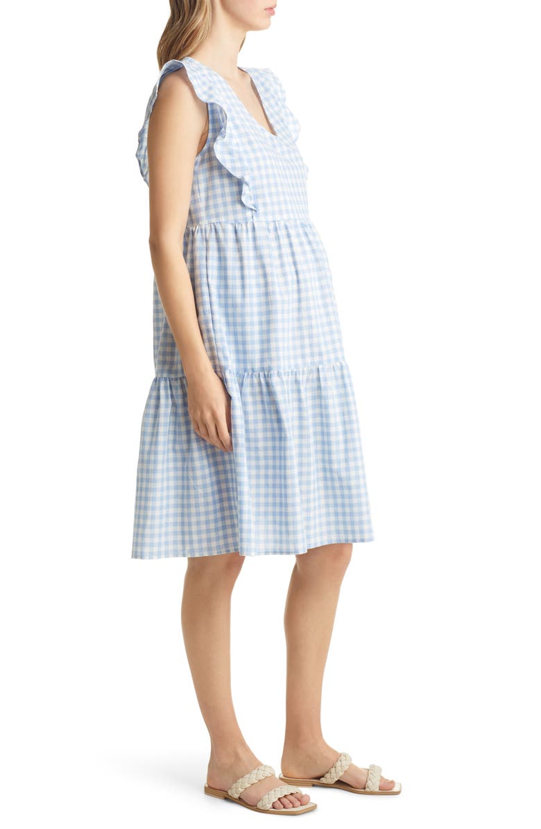 Angel Maternity Gingham Tiered Cotton Maternity/Nursing Dress, Alternate, color, 