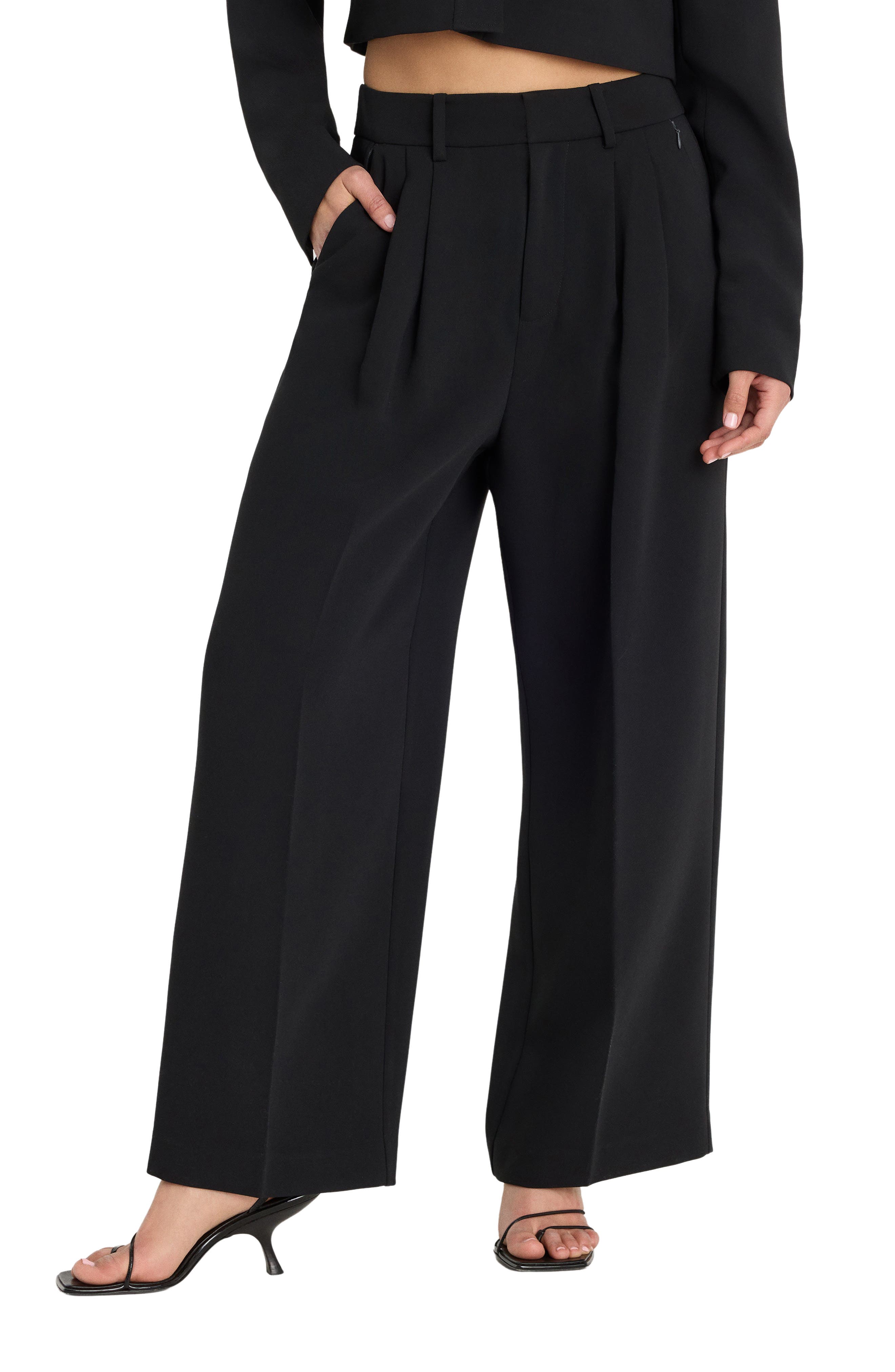 Good American Luxe High Waist Ankle Wide Leg Trousers In Black