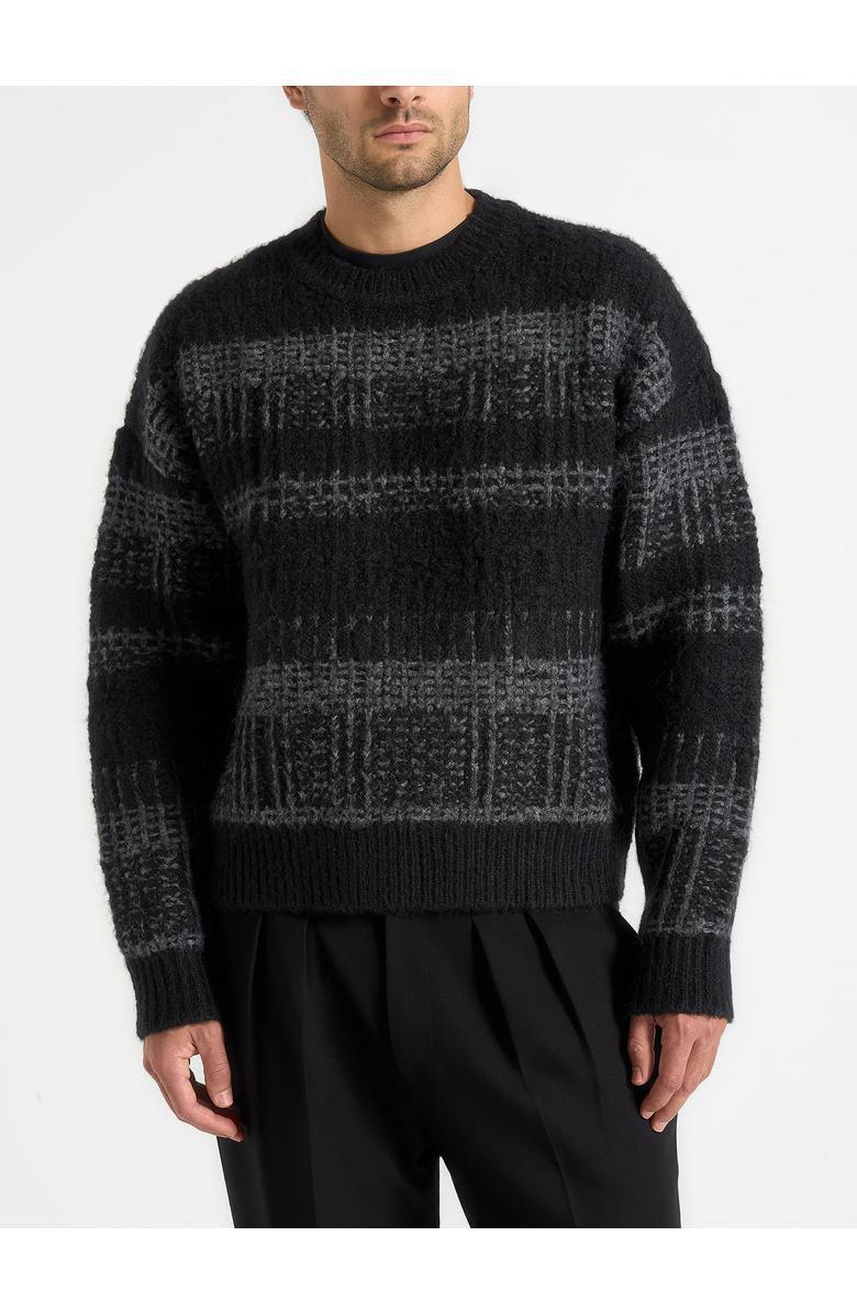 Manière De Voir Ayden Check Wool Knit Jumper, Main, color, Black/Grey